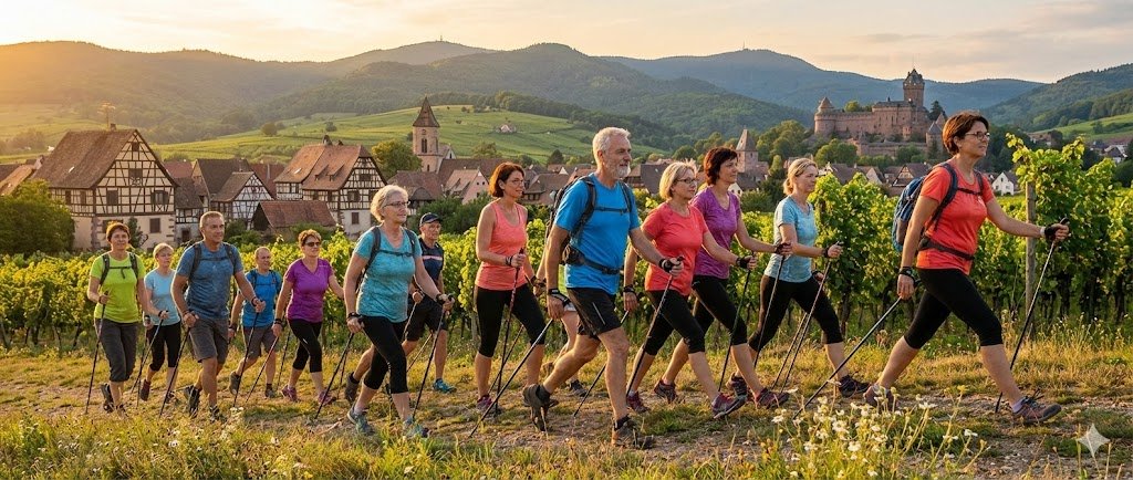 Marche Nordique en Alsace, randonnée Barr avec le club Vosgien